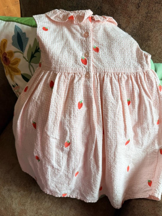 Mini Boden Pink Gingham Strawberry Embroidered Girls' Dress 2-3Y - Picture 4 of 7